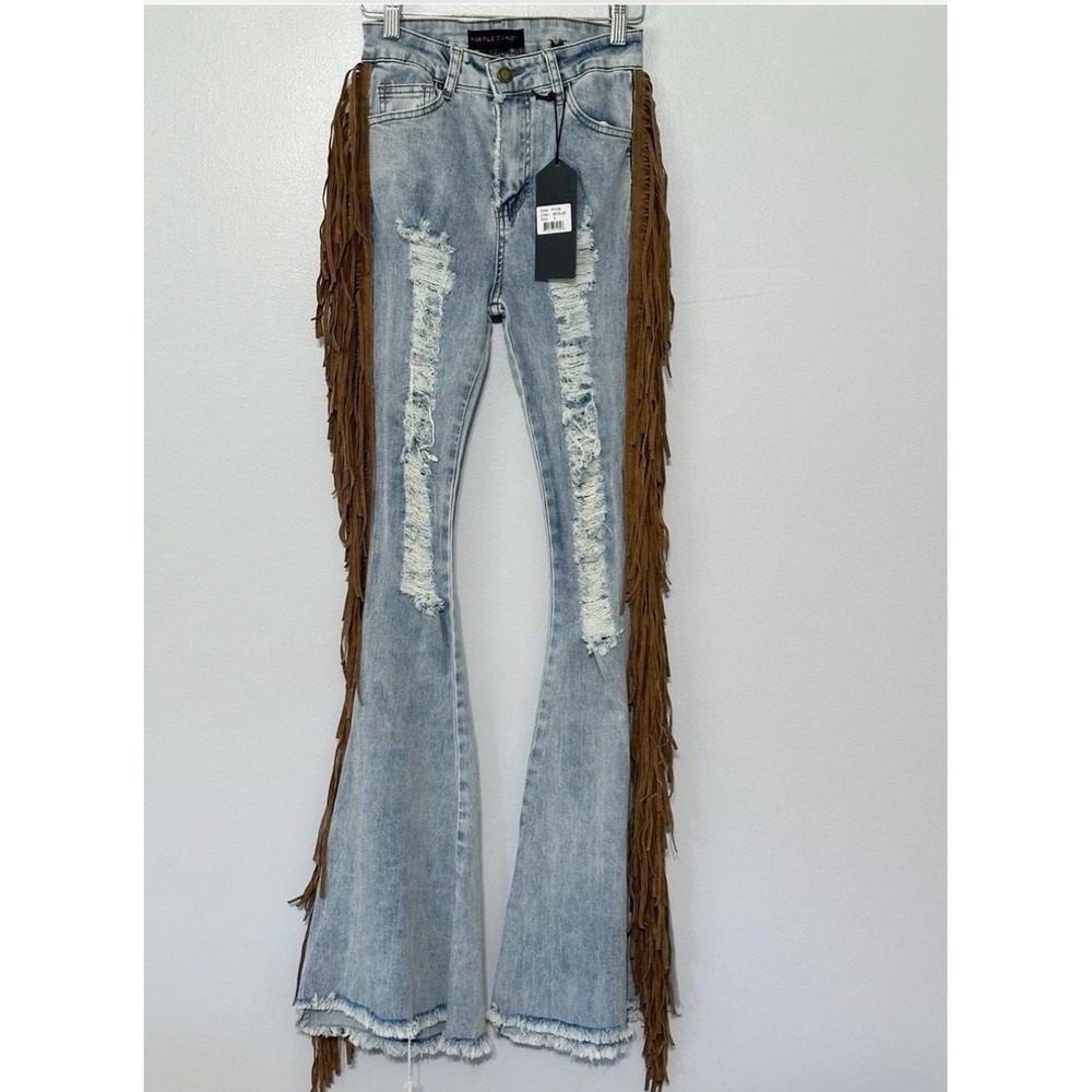 Purple Candy High Waisted Bell Bottom Fringe Jeans Women's Size Small